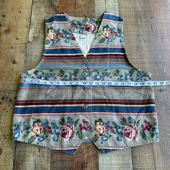 Vivaldi Jeanswear Womens Floral Striped Vest Size Large Colorful Vintage Style - Picture 2 of 6